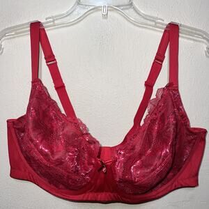 Cacique Lane Bryant Unlined Curvy Balconette Red Lace Floral UW w/Bows 42DDD